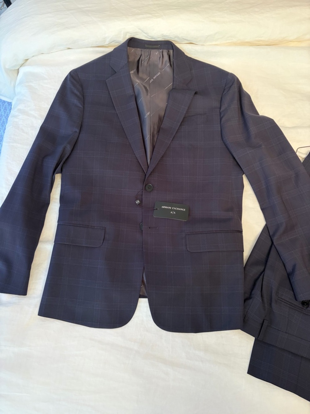 Armani Exchange Men's Dark Navy Plaid Suit